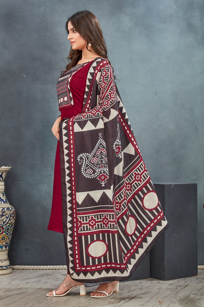 Red Ajrakh Printed Kurta  Pant with  Dupatta suit