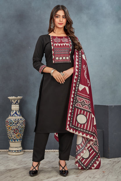 Black Ajrakh Printed Kurta  Pant with  Dupatta suit