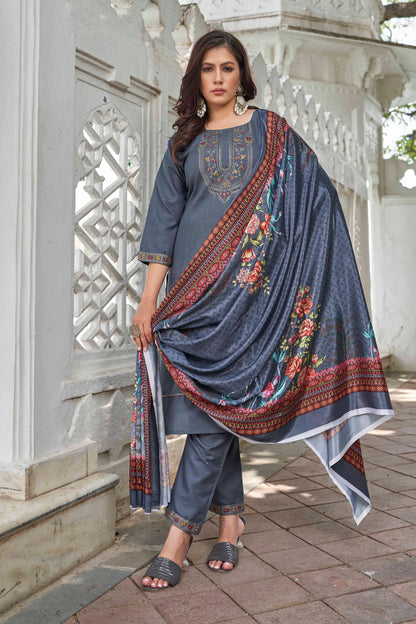 Ethnic Motifs Yoke Designed Straight  Kurta-pant & Dupatta