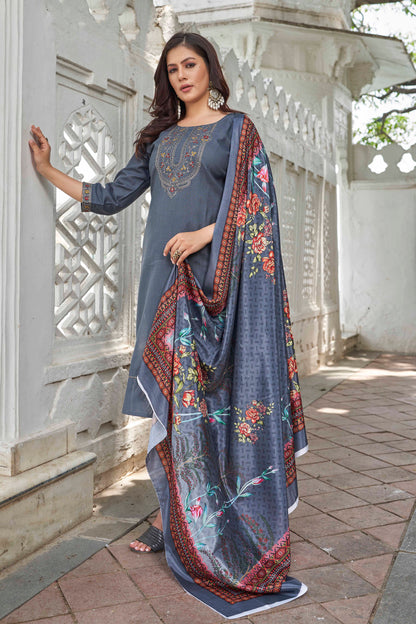 Ethnic Motifs Yoke Designed Straight  Kurta-pant & Dupatta