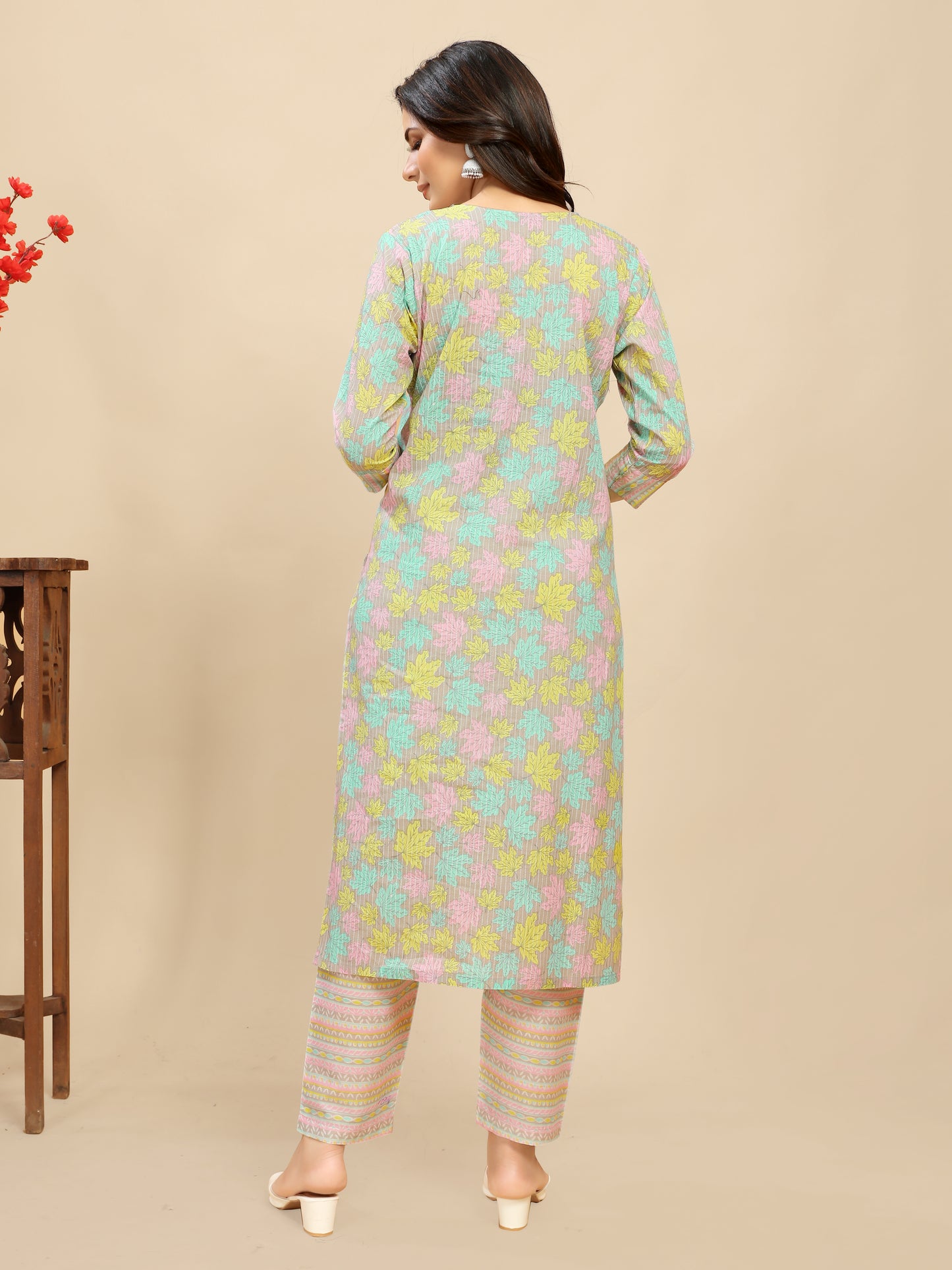 Multi Colour  Cotton leaf Block Printed Kurti Pair